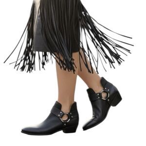 Frye Boots Womens Size 8.5 Black Leather Harness Ankle Western Booties